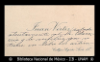 [Tarjeta de presentacion] 1893 feb. 27, Ciudad de Mexico [para] Enrique de Olavarria : [tarjeta d