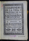 Compendio de la vida, y virtudes de la venerable Catharina de San Juan /