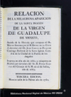 Dos relaciones historicas de la admirable aparicion de la Virgen Santisima, y soberana madre de Dios