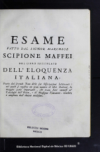 Esami di varj autori sopra il libro intitolato L'Eloquenza italiana di monsignor Giusto Fontanini.